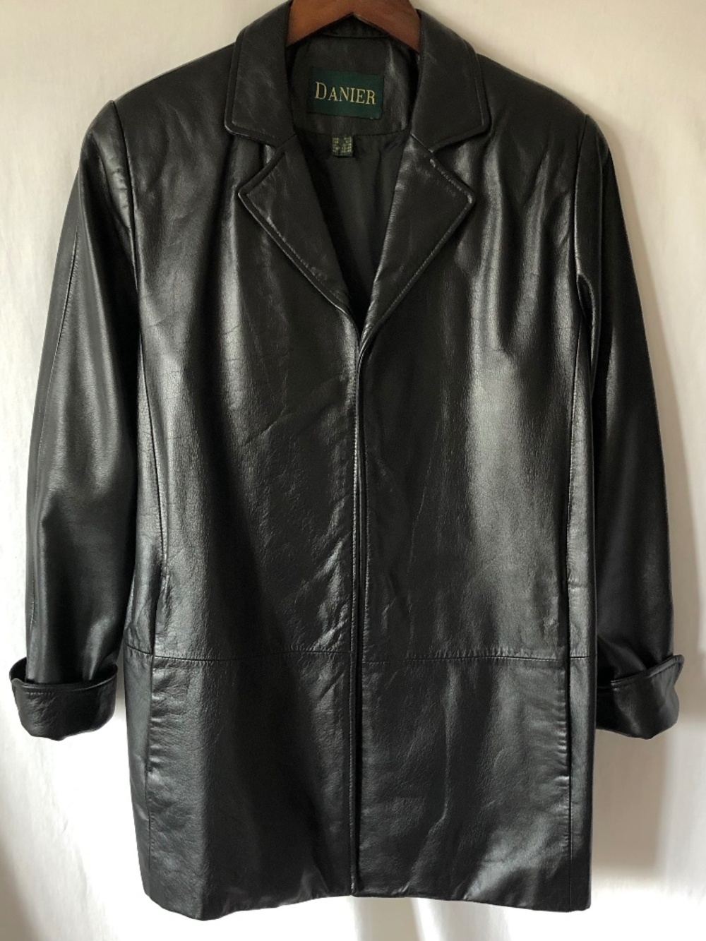 Danier Vintage Open Front Black Leather Jacket